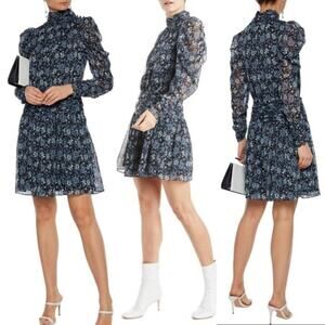 Monique Lhuillier Anthropologie Ruched Floral Dress Blue Size 6